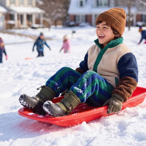 NORTIV 8 Kids Snow Boots - Boys & Girls, Army Green, 4 Big Kid Size