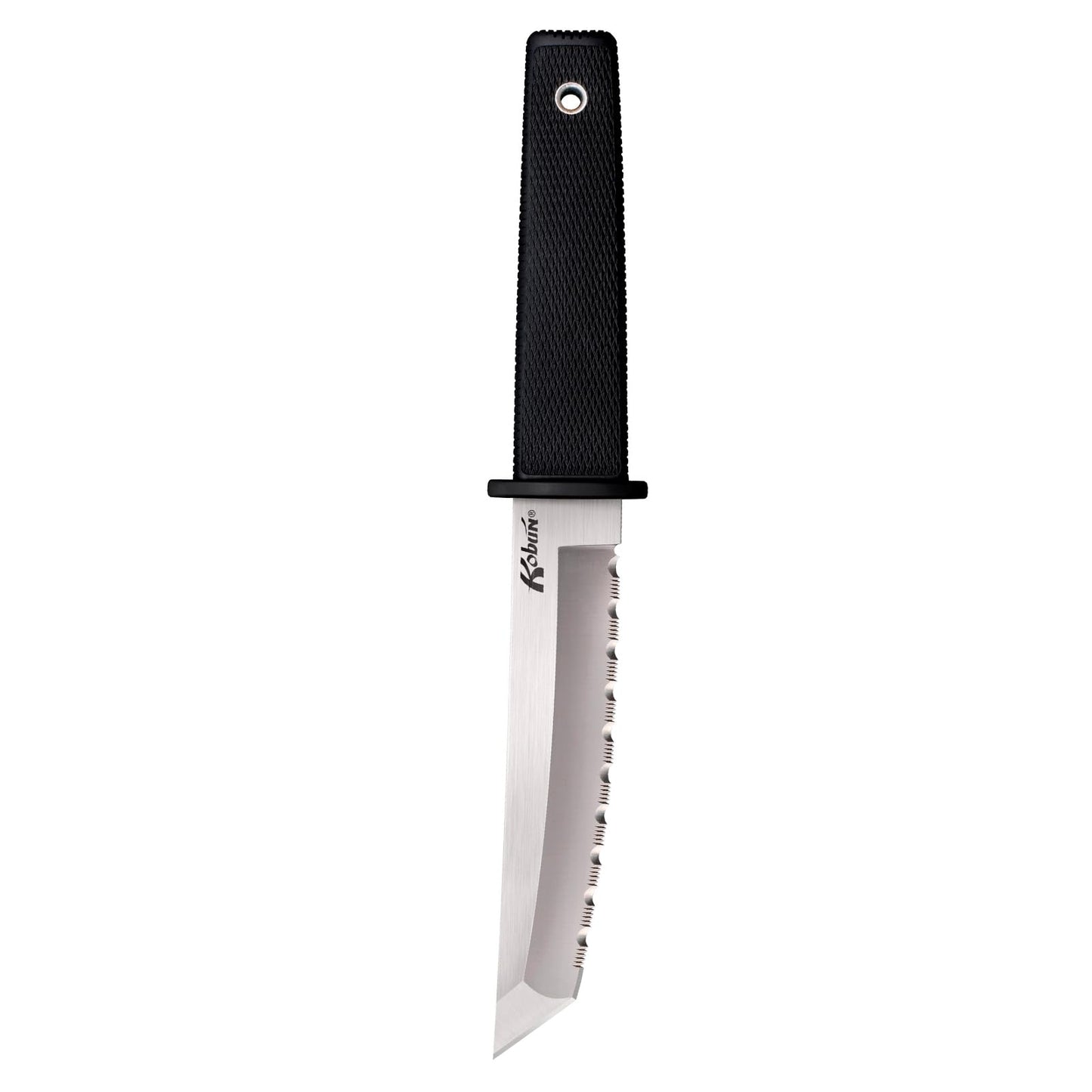 Cold Steel Kobun Serrated 5.5" Japanese AUS8A Stainless Steel American Tanto Shape Fixed Blade Tactical Hunting Knife, Ergonomic Kray-Ex Handle, Secure-Ex Sheath