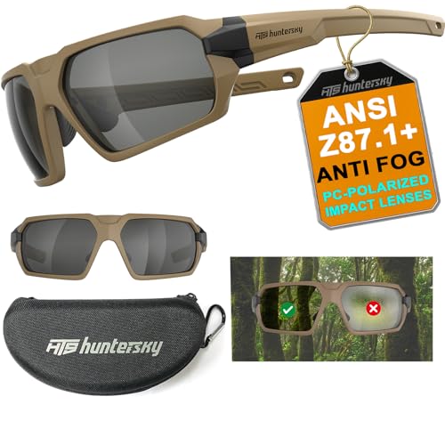 Ballistic Tactical Shooting Glasses - Anti Fog, ANSI Z87.1+, Khaki Gray