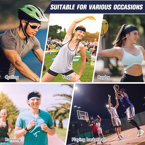 Hotop 12 Pack Navy Blue Sport Headbands Elastic Sweatbands for Women