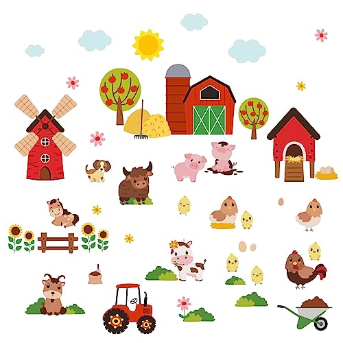 PLIGREAT Cute Farm Animals Wall Stickers - 2 Sheets, Nursery & Bedroom Decor, Farm Theme Decals