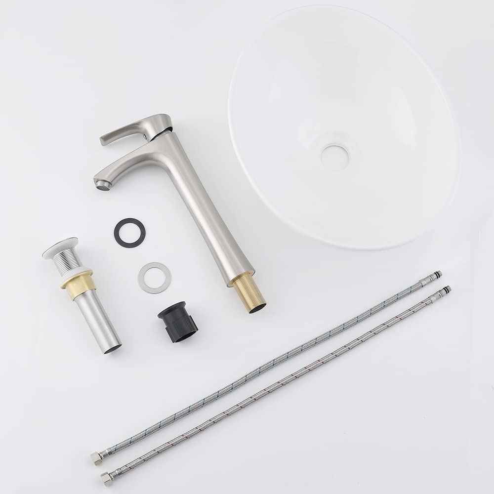 Oval Vessel Sink with Faucet and Drain Combo -Bokaiya 16x13 White Bathroom Sink Above Counter Oval Sink Porcelain Ceramic Vessel Sink Art Basin