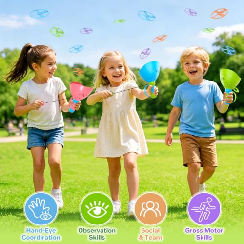 Kids Flying Disc Launcher Toy Set for Outdoor Play Ages 4-8 - 4 Pack