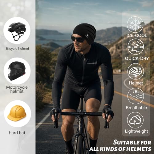 Cooling Skull Cap for Men - Sweat Wicking Helmet Liner - Black