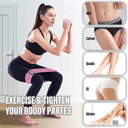 Fabric Resistance Bands Set - 5 Levels Booty Bands for Home Fitness - Purple, Light Pink, Green
