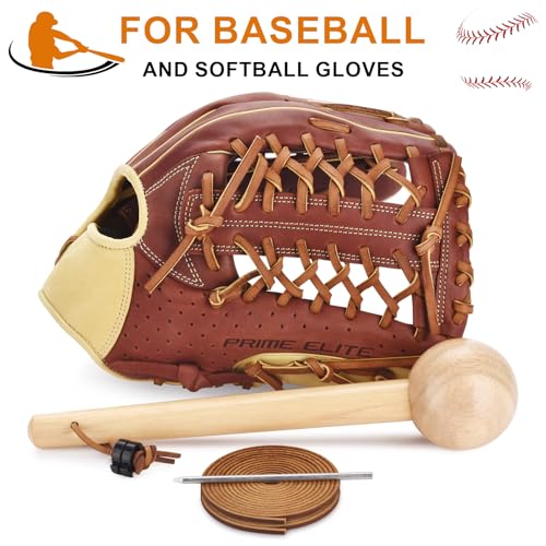 Baseball Glove Mallet Break-In Tool with Leather Laces and Relace Needle