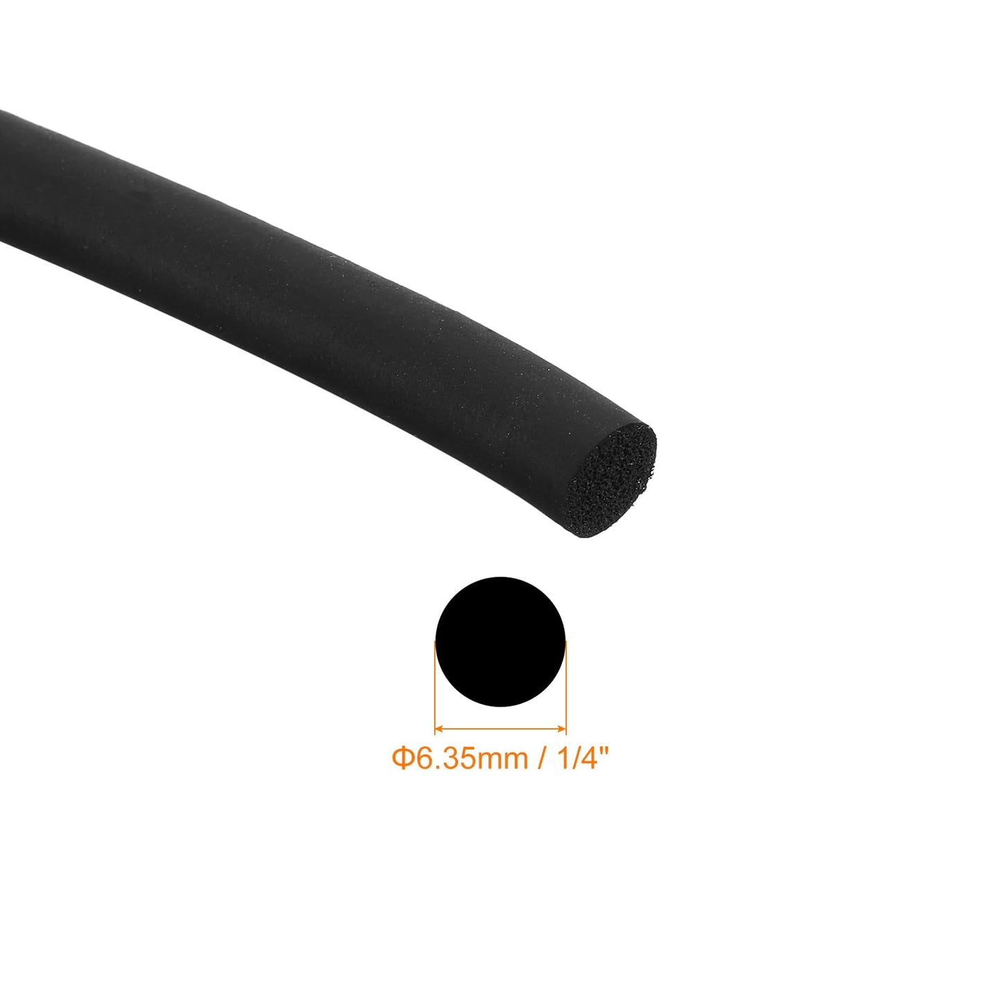 uxcell Foam Rubber Weather Seal Strip, 6.35mm(1/4") Diameter 7.5 Meters (24.61Ft) Long Round EPDM Rubber for DIY Gasket, Warehouse, Pads, Foam Tubing, Crafts