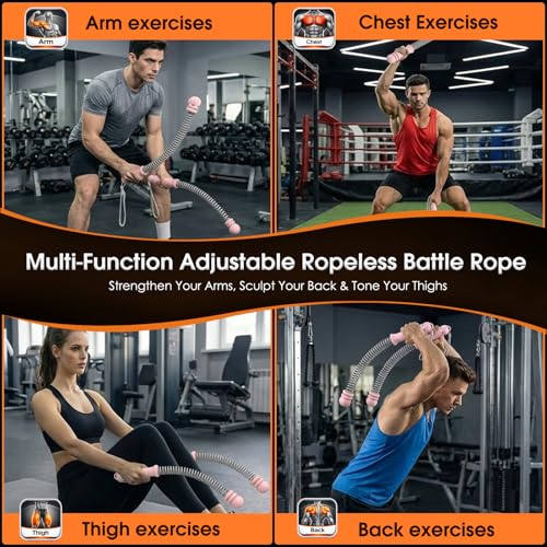 Brveniu Pink Ropeless Portable Weighted Battle Rope for Home Gym