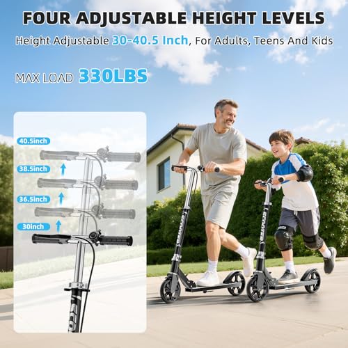 Lightweight Foldable Scooter for Kids & Adults - 8-Inch Wheels, Black