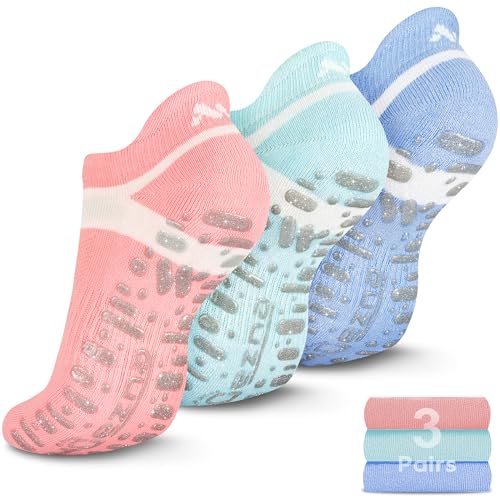 Muezna Pilates Socks Grippy Socks for Women, Non-Slip Yoga Socks 3 Pairs - Mint/Blush/Arctic + Silver Grips