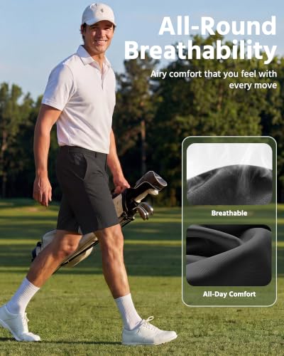 Wulcea Men's 7" Chino Golf Shorts Black Medium - Quick Dry Water-Resistant