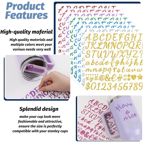 Colorful Glitter Letter Stickers - 8 Sheets for Water Bottles - Multicolor
