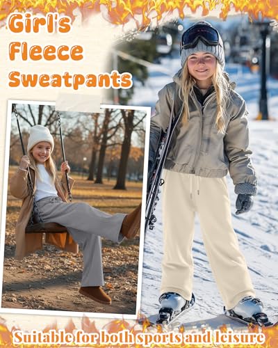 LessonZoo 3-Pack Girls Fleece Sweatpants - Large Apricot, Gray, Black
