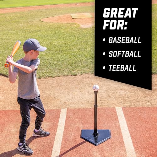 GoSports Youth Black Baseball & Softball Batting Tee - Adjustable Rubber Hitting Stand