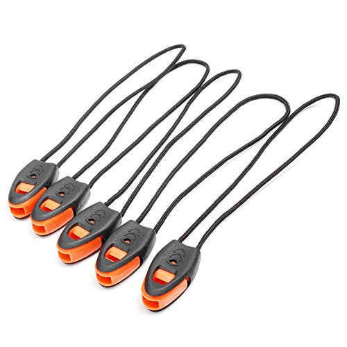 CooBigo 5Pack Loud Zipper Pull Whistles for Camping & Outdoor Safety