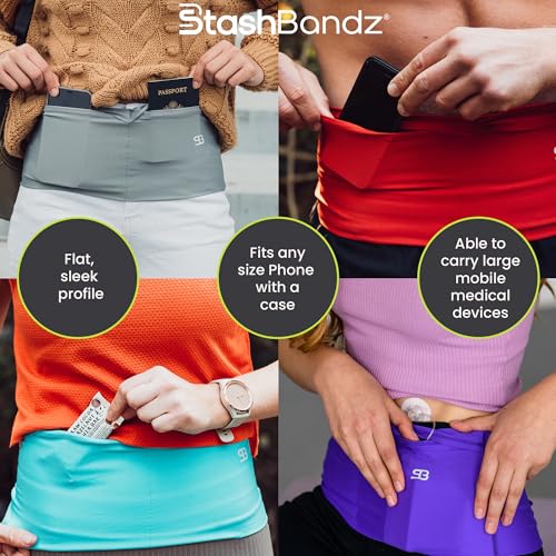 Running Belt with 4 Pockets - No-Bounce Fanny Pack - Black, Small