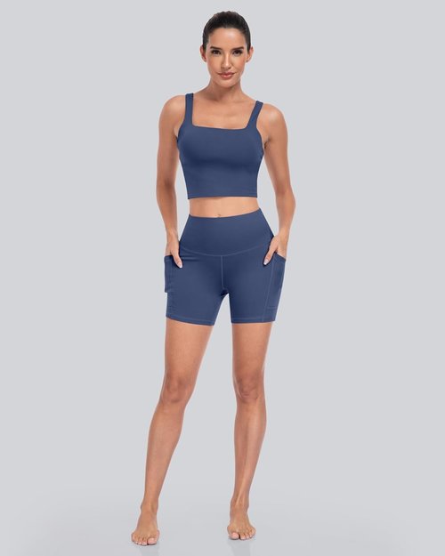 CHRLEISURE Women's Biker Shorts - High Waisted Tummy Control with Pockets | 5-Inch Spandex Workout Shorts