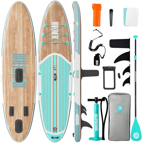 Inflatable Stand Up Paddle Board - 10'6'', Anti-Slip EVA Deck, 450 lbs Capacity - Green Wood