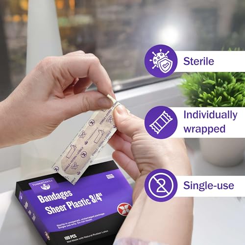 Adhesive Bandages - Box of 100 Flexible Sheer Plastic Bandages