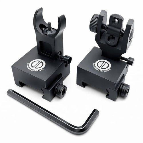Dagger Defense- BUIS Classic Style flip up Iron Sights for Back up Optic Solutions (Crescent, Black)