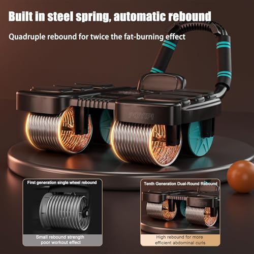 Ab Wheel Roller with Elbow Support - Automatic Rebound - Black