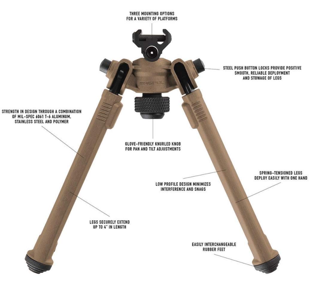 Magpul Rifle Bipod Gun Rest, 1913 Picatinny Rail, Flat Dark Earth