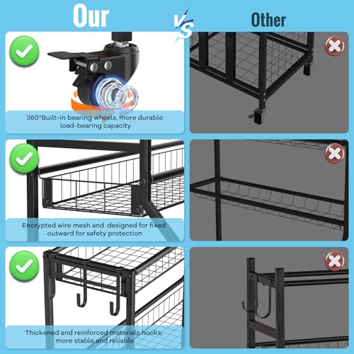 Heavy Duty Sports Equipment Organizer with Rolling Cart & Baskets