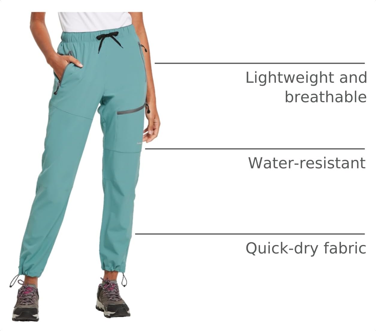 baleaf Women's Hiking Pants Quick Dry Lightweight Water Resistant Stretch Cargo Pants with Zipper Pockets Travel Camping 29''-Pond L