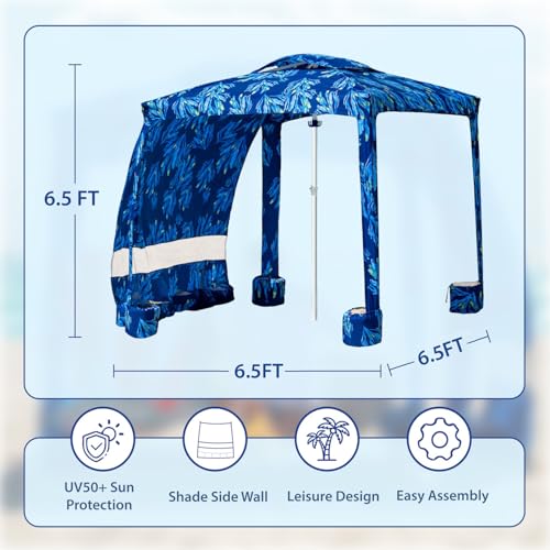 Beach Cabana Tent - 6.5' x 6.5' Instant Sun Shade with Side Wall - Coral Tropical