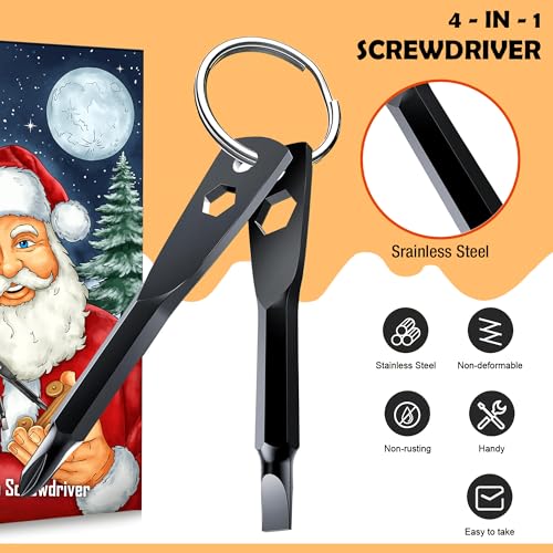 4-in-1 Multi Tool Screwdriver Keychain - Phillips, Slotted & Hex
