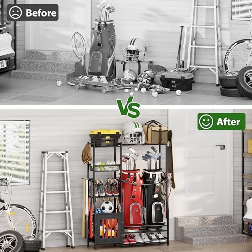 Sports Equipment Organizer - Golf Bag Storage Rack for 2 Bags