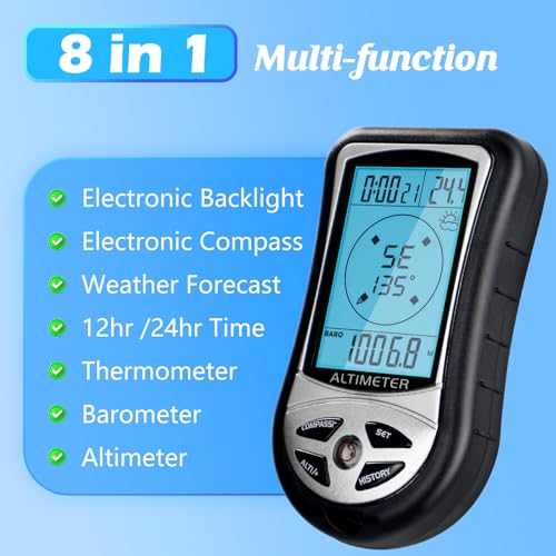 8 in 1 Digital Compass Altimeter & Barometer for Hiking