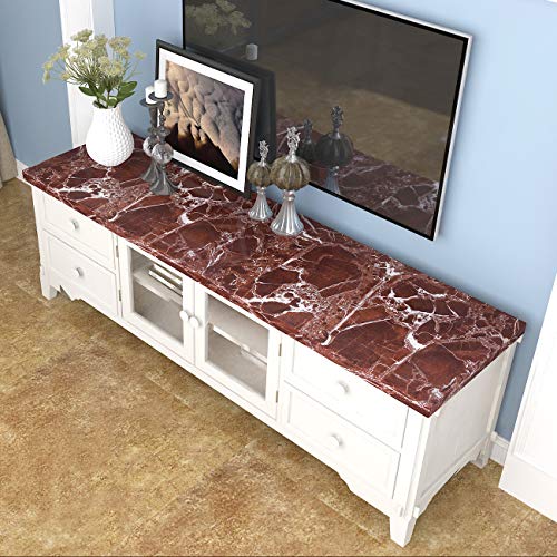 Burgeliy Self Adhesive Film15.8¡¿80in Vinyl Wrap Protector Auto Modification Film red Marble Shiny for Bathroom£¬Kitchen Countertops Table Desk Furniture Peel and Stick Waterproof Wallpaper Easy Clean