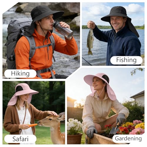 Sun Hat for Men & Women with Neck Flap UPF 50+ UV Protection Fishing Hat - Pink, Size 6 3/4-6 7/8, 1 Pack