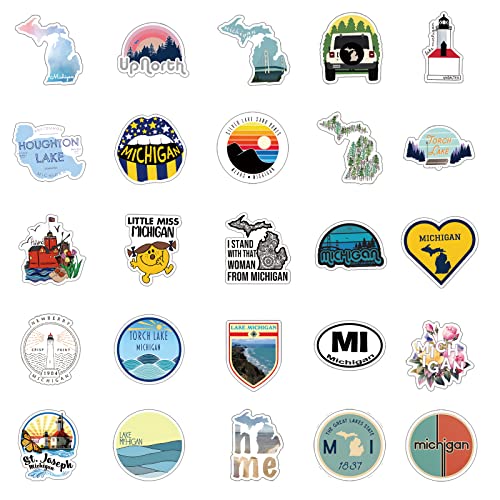 63Pcs Michigan Aesthetic Waterproof Stickers Pack - Travel Decals