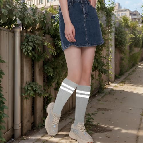 Slouch Socks for Women - Striped Scrunch Socks - Gray
