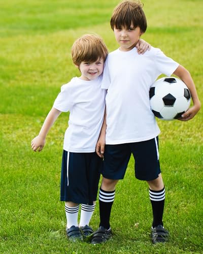 Kids Soccer Socks Youth Knee High Athletic Socks for School Sports - 5 Pack Pink Red Purple White Black, 9-12 Years