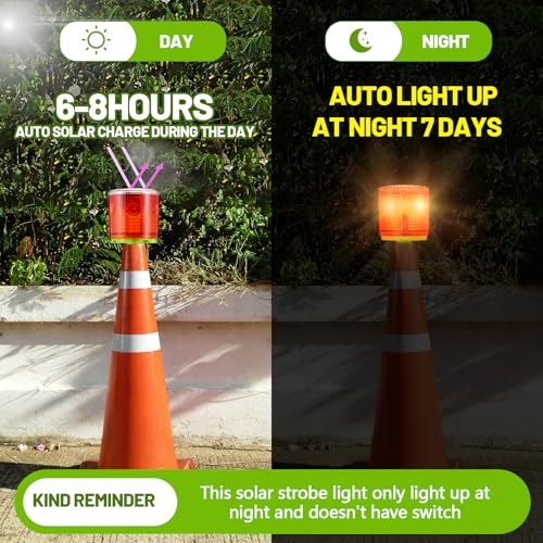 2 Pcs Solar Strobe Warning Light 360 Degree Single Column IP65 Waterproof Emergency Strobe Flashing Barricade Safety Road Construction Traffic Light (Red,Stand)