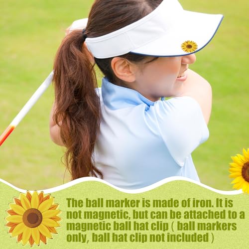 Seenelling 9 Pcs Golf Ball Markers Sunflower Pattern 1 Inch for Women & Men - Yellow