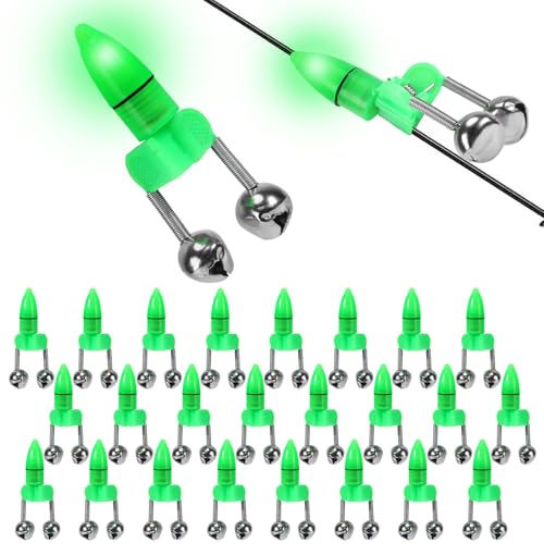 25 PCS Fishing Rod Bells with Tip up Lights, Dual Bite Alarms for