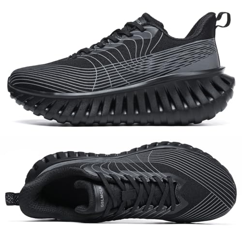 GSLMOLN Men's Black Breathable Lightweight Walking Sneakers 9.5 - Casual Gym Shoes
