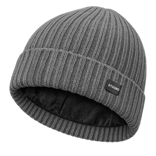 Winter Beanie Merino Wool Fleece Lined Knit Hat - Grey