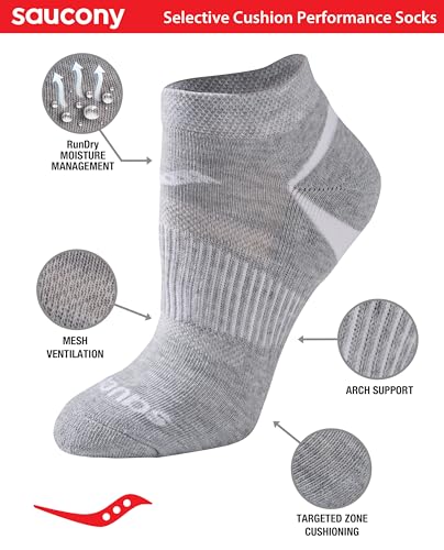 Saucony Women's RunDry Performance Selective Cushion Socks Medium Grey 6 Pairs