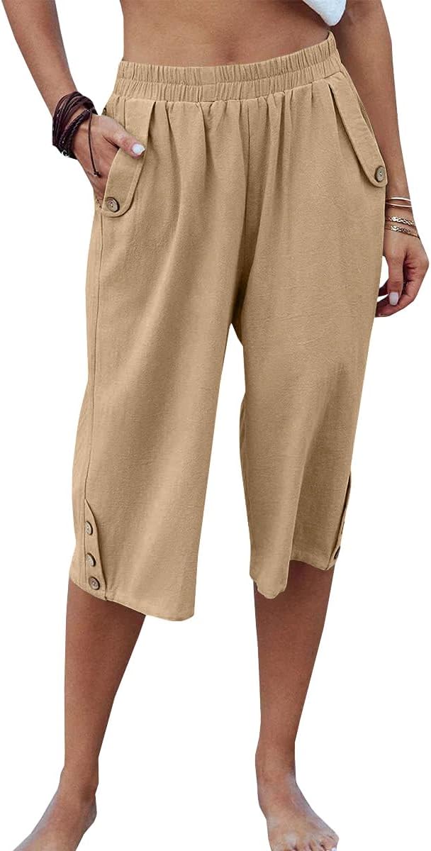 Veatzaer Women's Harem Pants - Elastic Waist 3/4 Capri with Pockets | Casual Yoga Trousers S-XXL