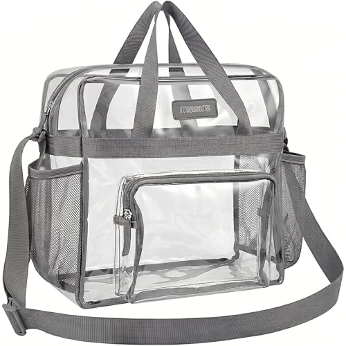 Masirs Clear Tote Bag Stadium Approved - Mesh Pockets Shoulder Straps