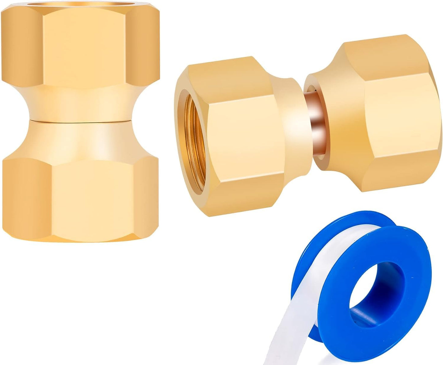 Breezliy 2pcs 1/4 Inch Female Flare x 1/4 Inch Femal Flare Brass Adapter for fuel, oil, air, liquid petroleum (LP) and natural gas lines connections