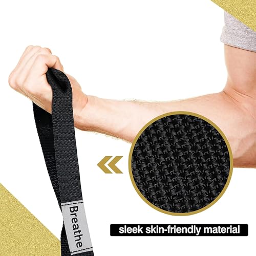 Yoga Stretching Strap with 10 Loops - Non-Elastic Physical Therapy Band - Black