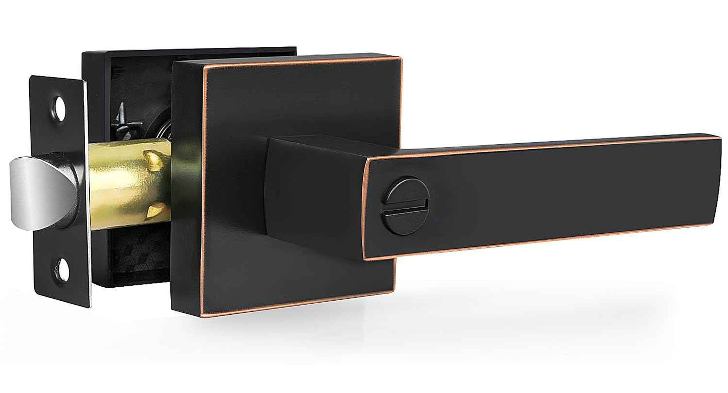 RAZCC Privacy Door Levers, 1 Pack Oil Rubbed Bronze Door Handles Interior Heavy Duty Bed and Bath Keyless Door Locksets, Reversible for Left Right Handed Doors