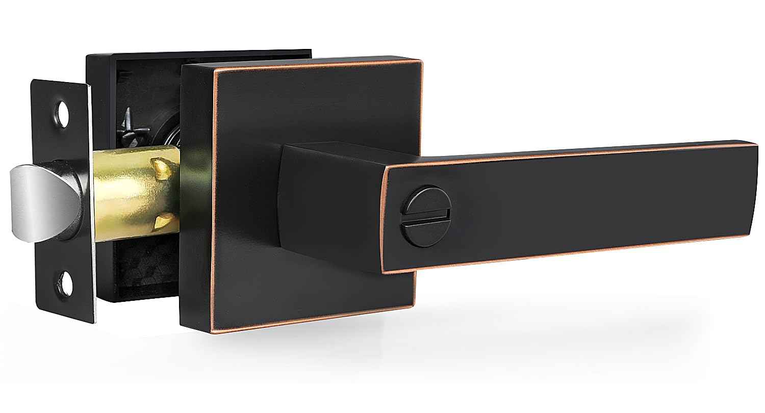 RAZCC Privacy Door Levers, 1 Pack Oil Rubbed Bronze Door Handles Interior Heavy Duty Bed and Bath Keyless Door Locksets, Reversible for Left Right Handed Doors