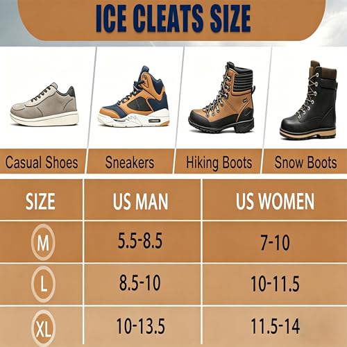 Ice Cleats for Shoes & Boots - Durable Crampons with 8 Steel Studs, Large (Women 10-11.5 / Men 8.5-10)